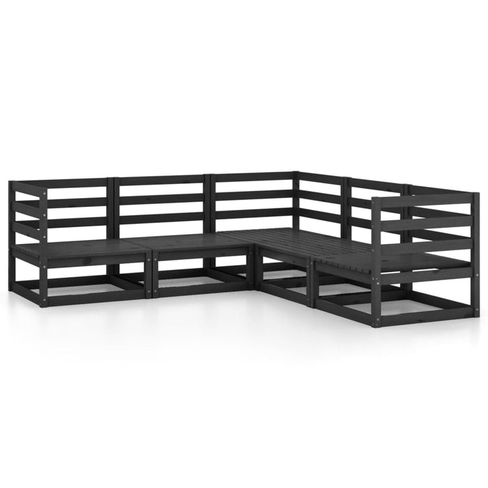 5-tlg. Garten-Lounge-Set Schwarz Massivholz Kiefer