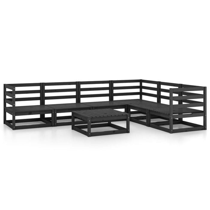 7-tlg. Garten-Lounge-Set Schwarz Massivholz Kiefer