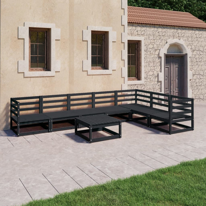 8-tlg. Garten-Lounge-Set Schwarz Massivholz Kiefer