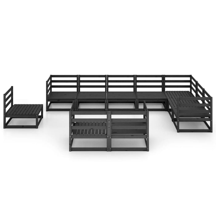 10-tlg. Garten-Lounge-Set Schwarz Massivholz Kiefer
