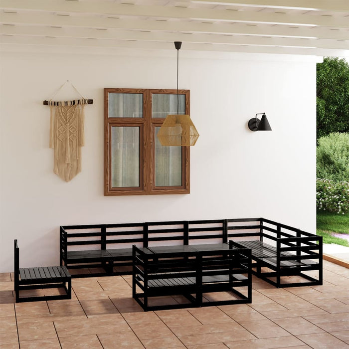 10-tlg. Garten-Lounge-Set Schwarz Massivholz Kiefer