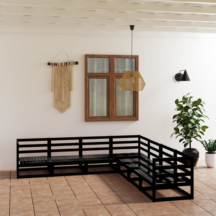7-tlg. Garten-Lounge-Set Schwarz Massivholz Kiefer