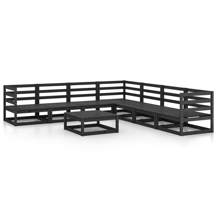 8-tlg. Garten-Lounge-Set Schwarz Massivholz Kiefer