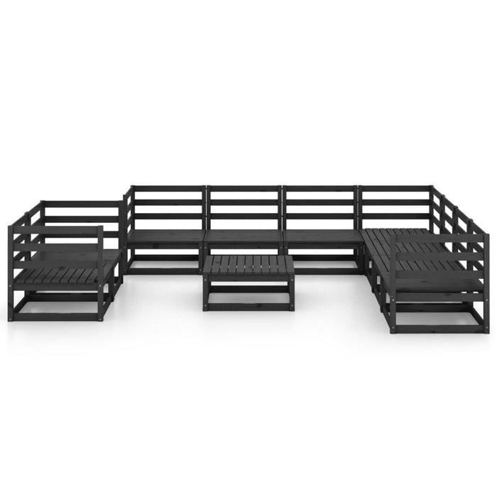 10-tlg. Garten-Lounge-Set Schwarz Massivholz Kiefer
