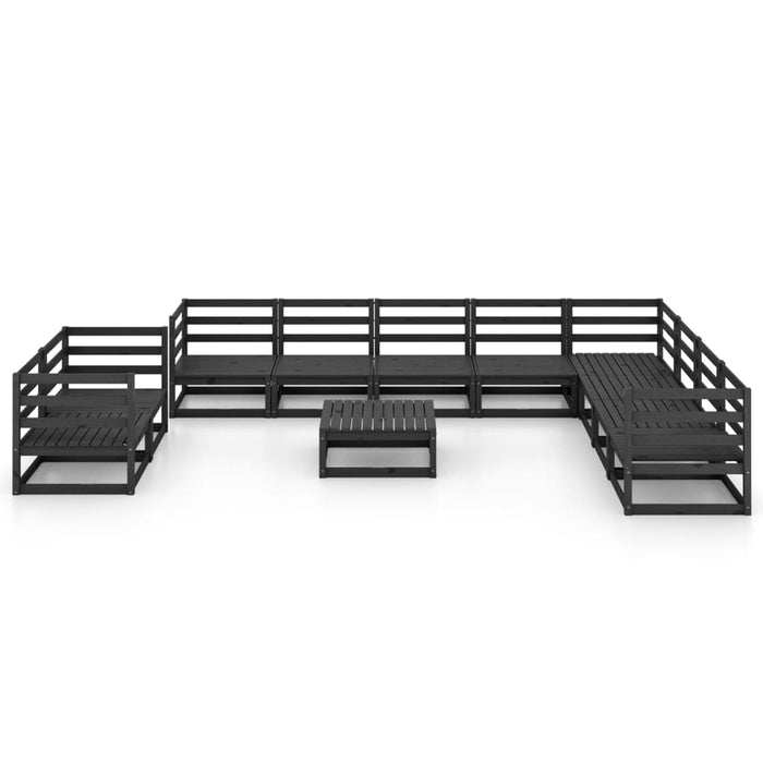 11-tlg. Garten-Lounge-Set Schwarz Massivholz Kiefer