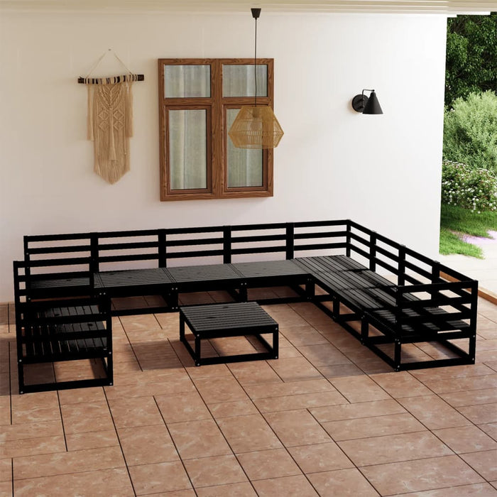 11-tlg. Garten-Lounge-Set Schwarz Massivholz Kiefer