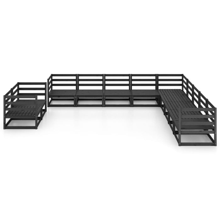 11-tlg. Garten-Lounge-Set Schwarz Massivholz Kiefer