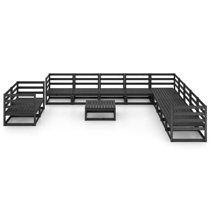 12-tlg. Garten-Lounge-Set Schwarz Massivholz Kiefer