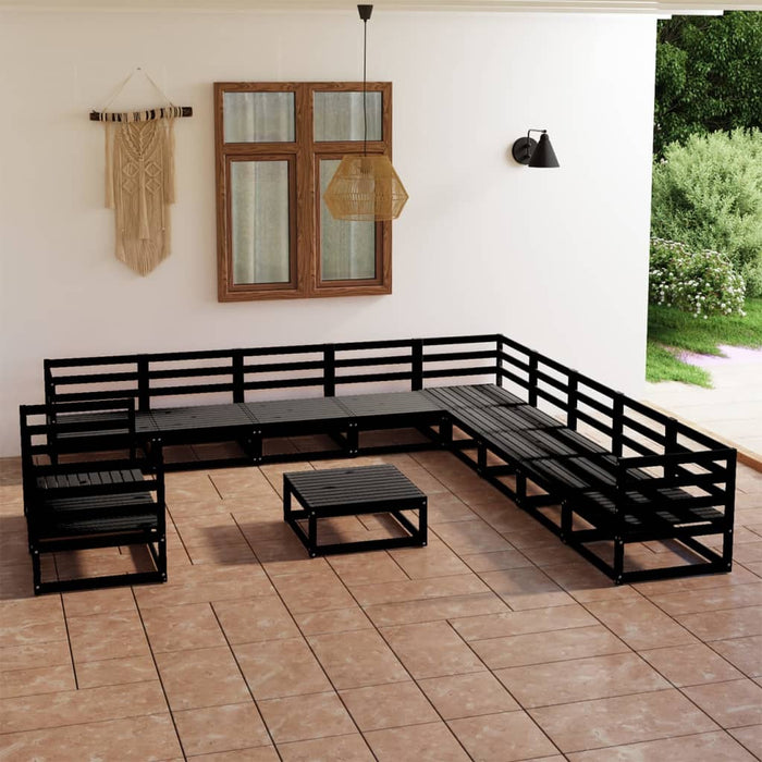 12-tlg. Garten-Lounge-Set Schwarz Massivholz Kiefer