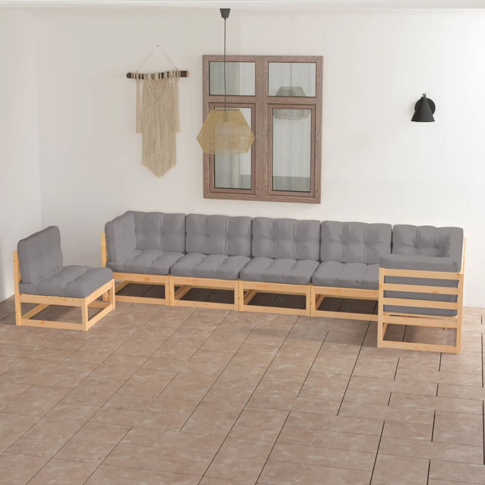 7-tlg. Garten-Lounge-Set mit Kissen Kiefer Massivholz