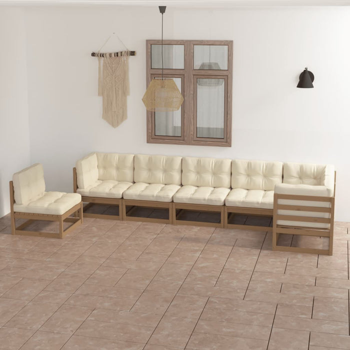 7-tlg. Garten-Lounge-Set mit Kissen Kiefer Massivholz