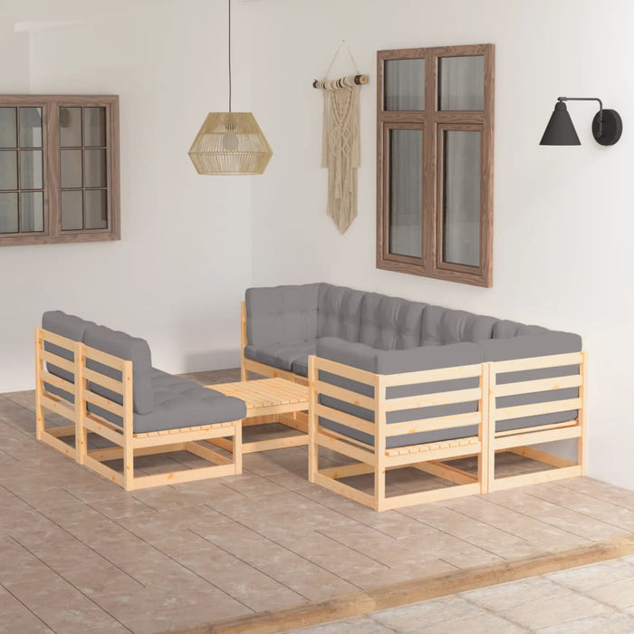 8-tlg. Garten-Lounge-Set mit Kissen Kiefer Massivholz