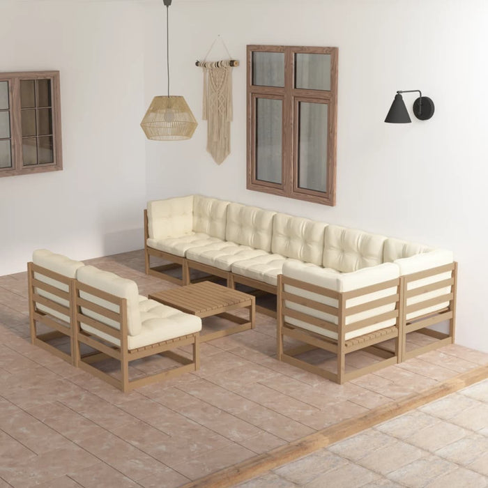 9-tlg. Garten-Lounge-Set mit Kissen Kiefer Massivholz
