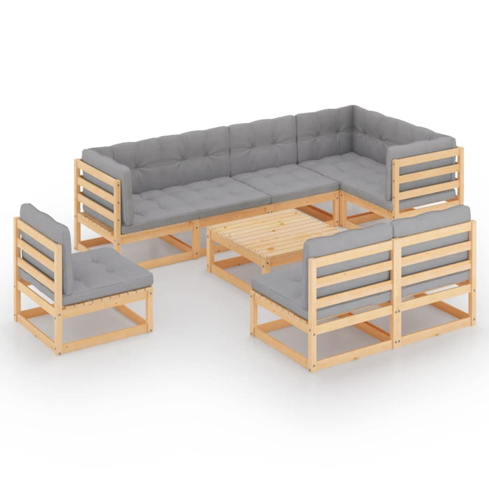 9-tlg. Garten-Lounge-Set mit Kissen Kiefer Massivholz