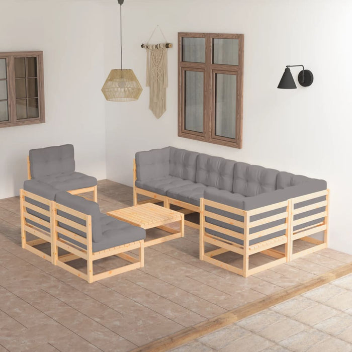 9-tlg. Garten-Lounge-Set mit Kissen Kiefer Massivholz