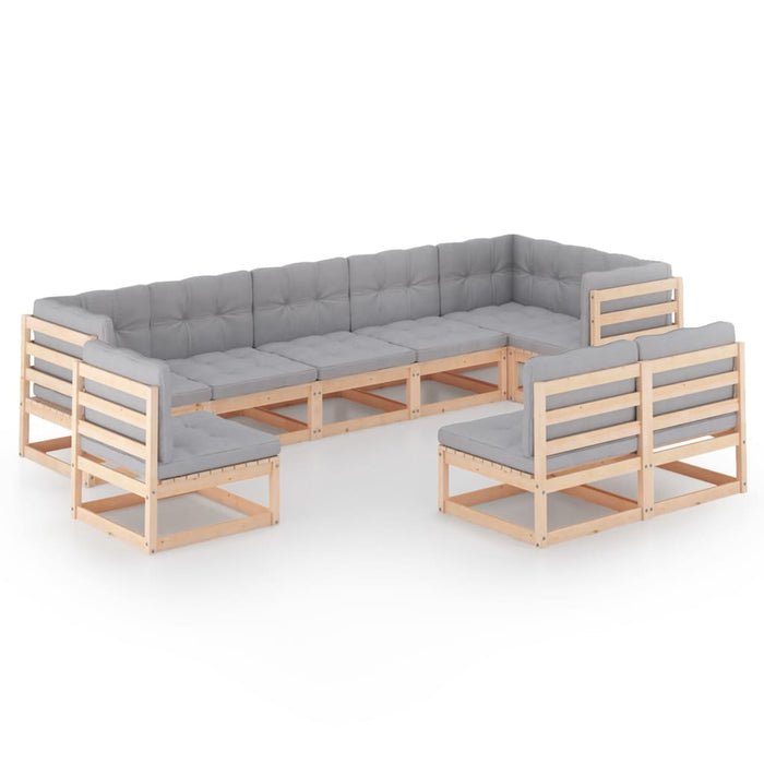 9-tlg. Garten-Lounge-Set mit Kissen Kiefer Massivholz