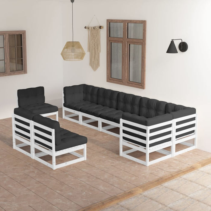 9-tlg. Garten-Lounge-Set mit Kissen Kiefer Massivholz
