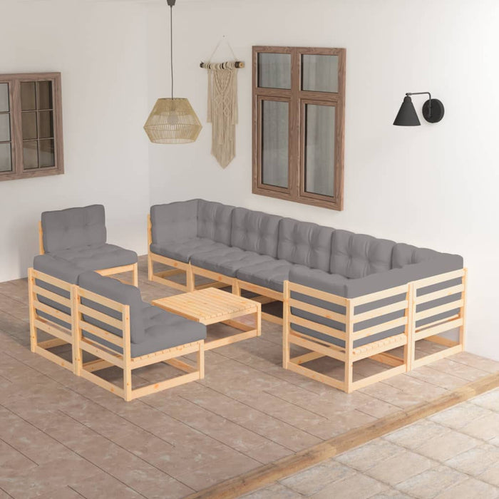 10-tlg. Garten-Lounge-Set mit Kissen Kiefer Massivholz