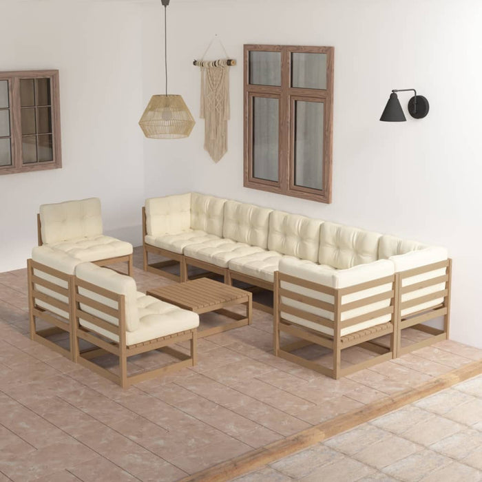10-tlg. Garten-Lounge-Set mit Kissen Kiefer Massivholz