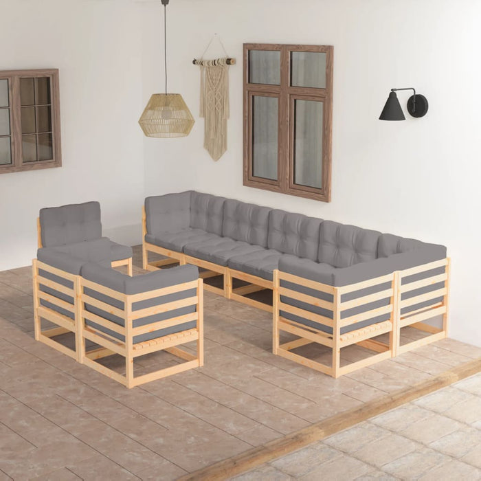 9-tlg. Garten-Lounge-Set mit Kissen Kiefer Massivholz