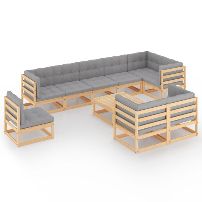 10-tlg. Garten-Lounge-Set mit Kissen Kiefer Massivholz