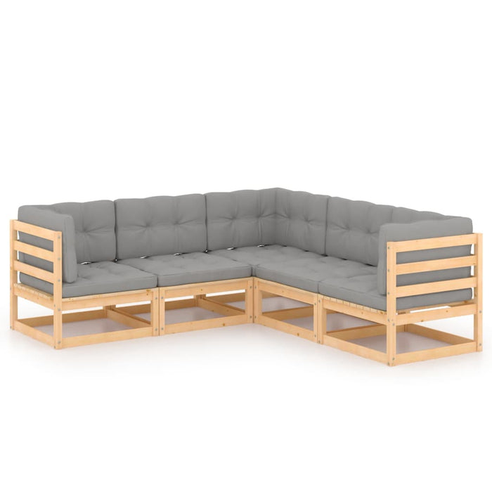 5-tlg. Garten-Lounge-Set mit Kissen Kiefer Massivholz