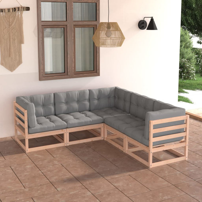 5-tlg. Garten-Lounge-Set mit Kissen Kiefer Massivholz