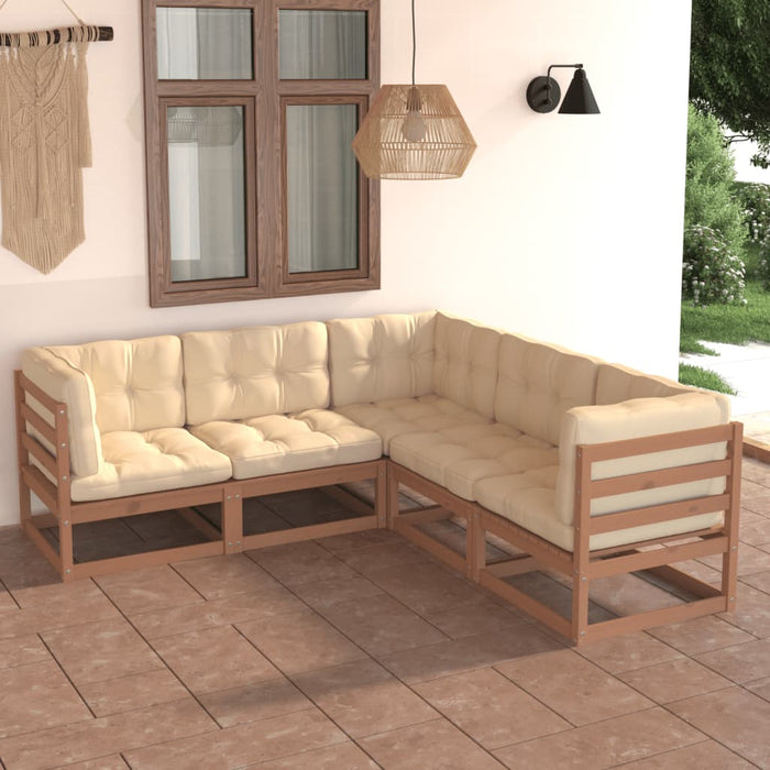 5-tlg. Garten-Lounge-Set mit Kissen Kiefer Massivholz