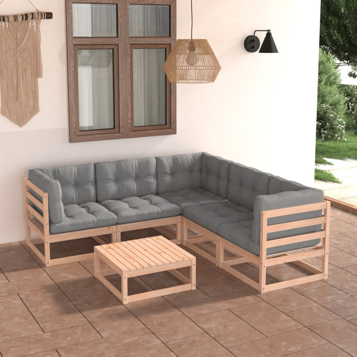 6-tlg. Garten-Lounge-Set mit Kissen Kiefer Massivholz