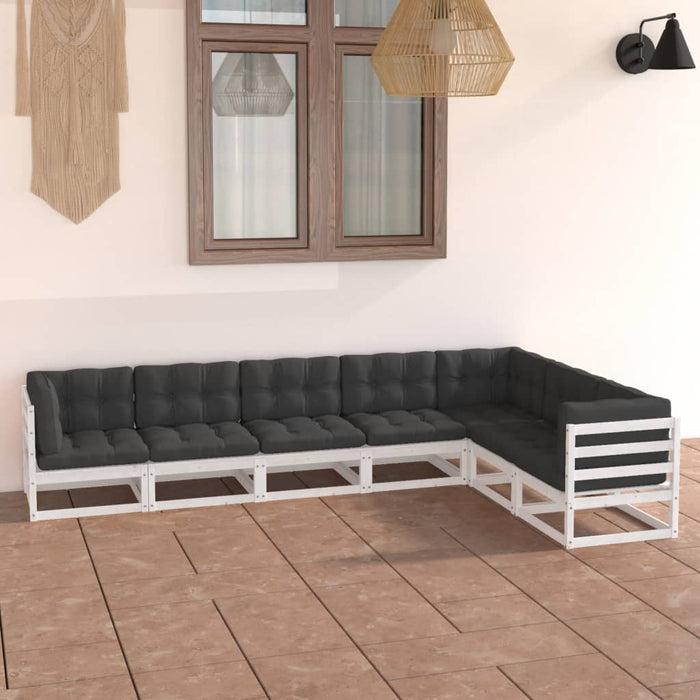 7-tlg. Garten-Lounge-Set mit Kissen Weiß Kiefer Massivholz