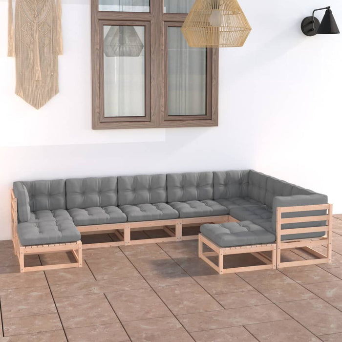9-tlg. Garten-Lounge-Set mit Kissen Kiefer Massivholz