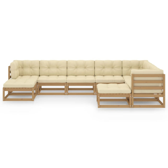 9-tlg. Garten-Lounge-Set Kissen Honigbraun Kiefer Massivholz