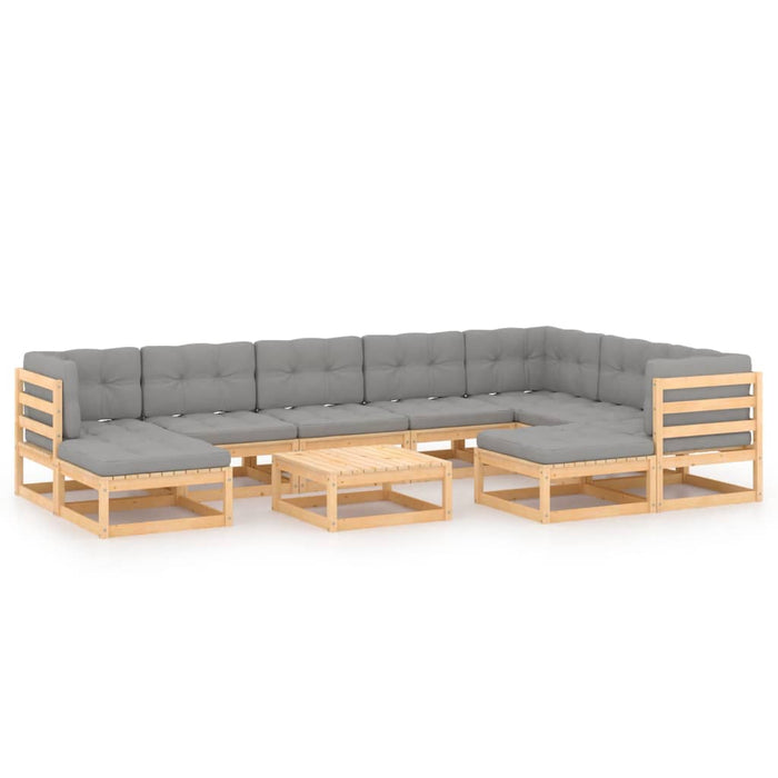 10-tlg. Garten-Lounge-Set mit Kissen Kiefer Massivholz