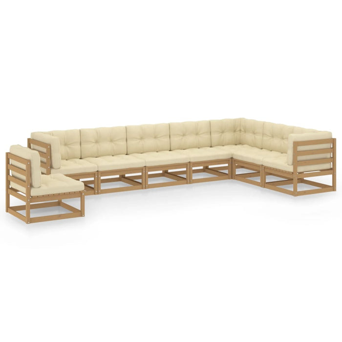 8-tlg. Garten-Lounge-Set Kissen Honigbraun Kiefer Massivholz