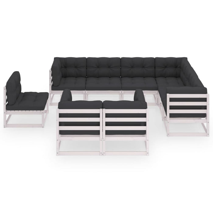 9-tlg. Garten-Lounge-Set mit Kissen Weiß Kiefer Massivholz
