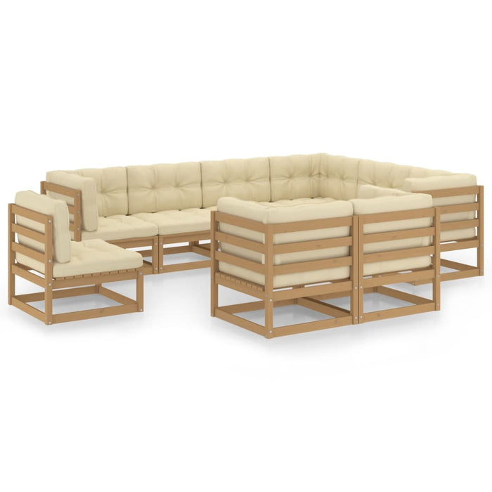 9-tlg. Garten-Lounge-Set Kissen Honigbraun Kiefer Massivholz