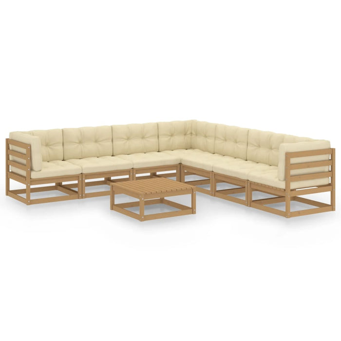 8-tlg. Garten-Lounge-Set Kissen Honigbraun Kiefer Massivholz