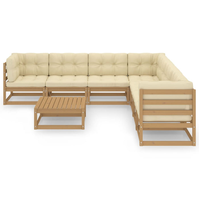 8-tlg. Garten-Lounge-Set Kissen Honigbraun Kiefer Massivholz