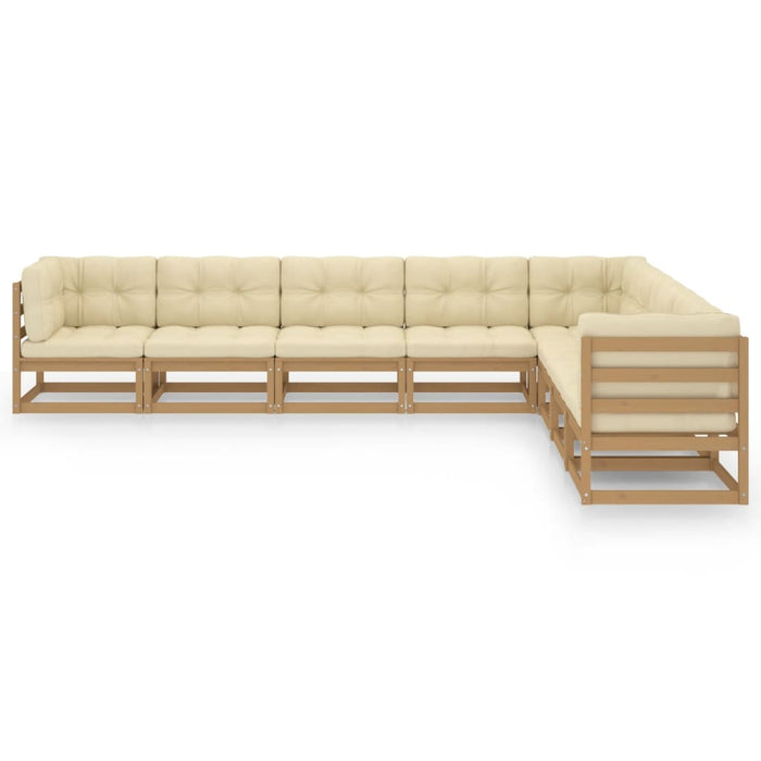 8-tlg. Garten-Lounge-Set Kissen Honigbraun Kiefer Massivholz