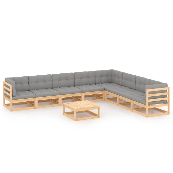 9-tlg. Garten-Lounge-Set mit Kissen Kiefer Massivholz