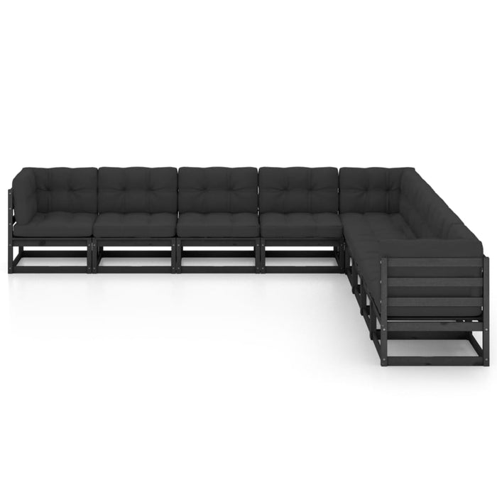 9-tlg. Garten-Lounge-Set mit Kissen Schwarz Massivholz Kiefer