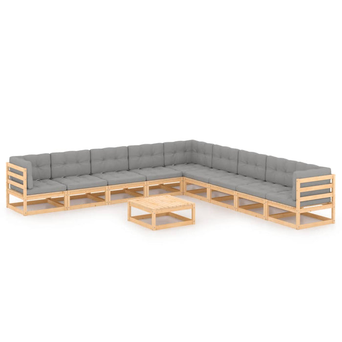 10-tlg. Garten-Lounge-Set mit Kissen Kiefer Massivholz