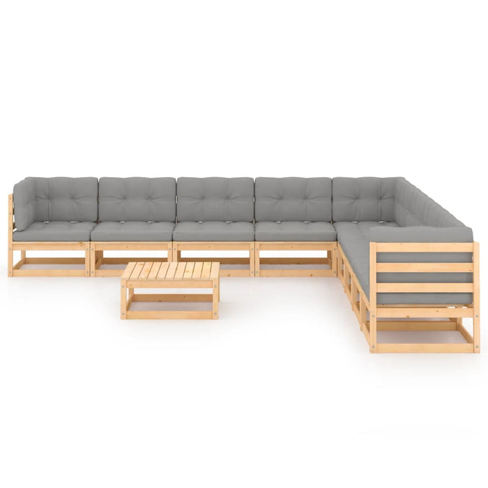10-tlg. Garten-Lounge-Set mit Kissen Kiefer Massivholz