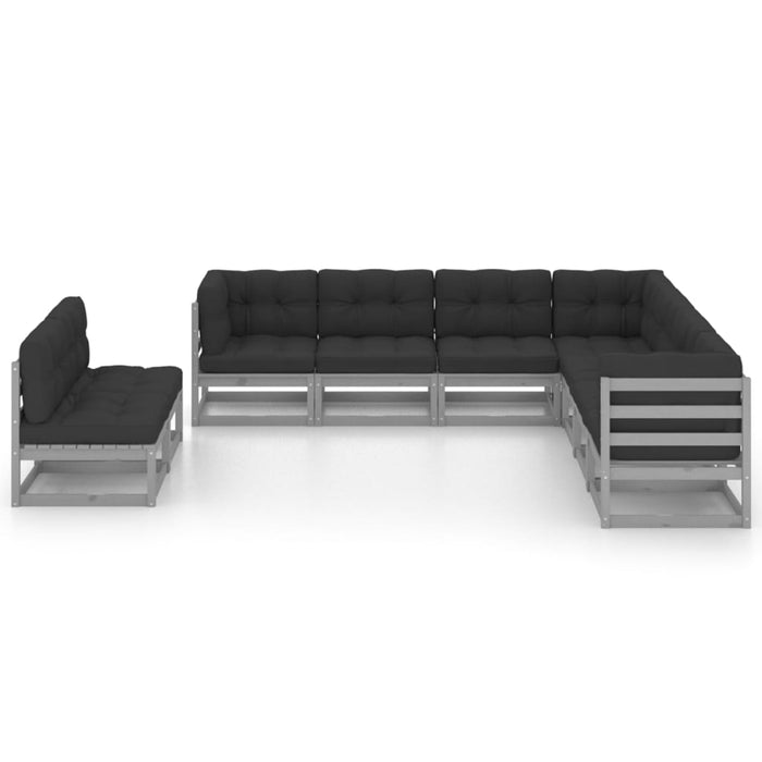 9-tlg. Garten-Lounge-Set mit Kissen Grau Kiefer Massivholz