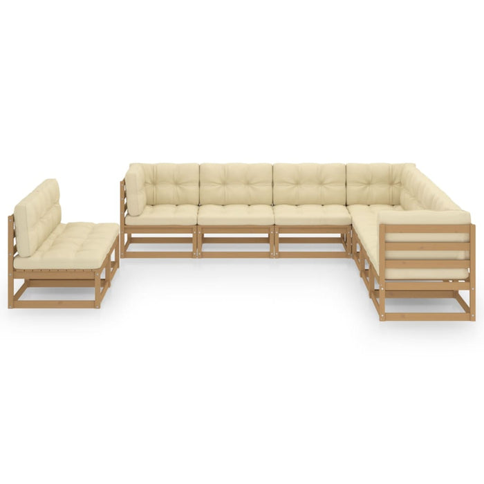 9-tlg. Garten-Lounge-Set Kissen Honigbraun Kiefer Massivholz