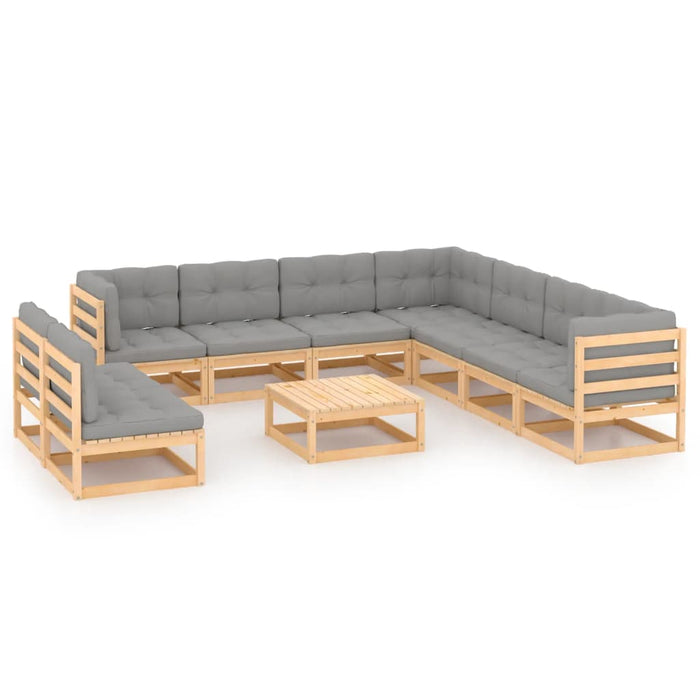 10-tlg. Garten-Lounge-Set mit Kissen Kiefer Massivholz