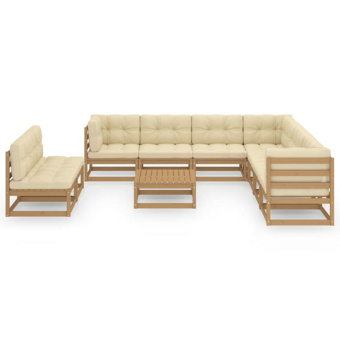 10 pcs. Garden lounge set cushion honey brown solid pine wood