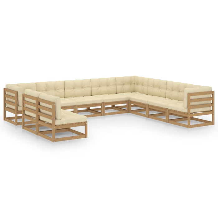 10 pcs. Garden lounge set cushion honey brown solid pine wood