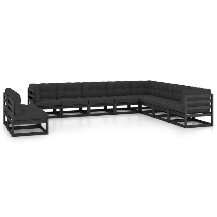 10-tlg. Garten-Lounge-Set mit Kissen Schwarz Kiefer Massivholz