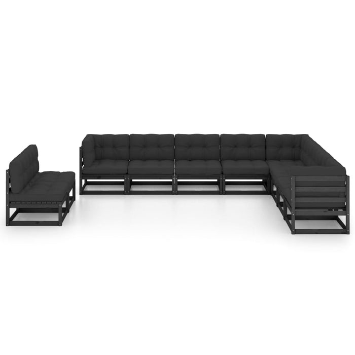 10-tlg. Garten-Lounge-Set mit Kissen Schwarz Kiefer Massivholz